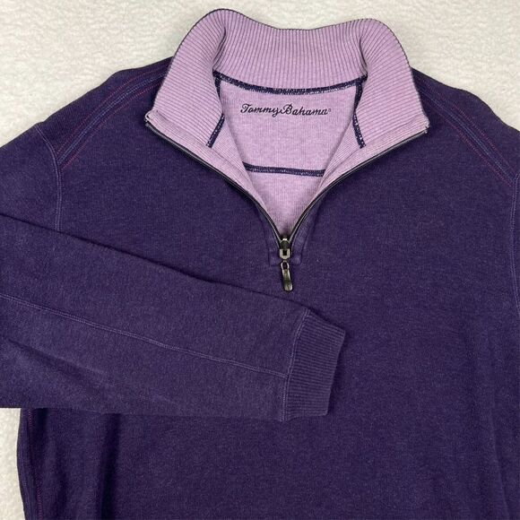Tommy Bahama Sweater Men's Large Reversible 1/4 Zip Purple/Plum Cotton Casual - Picture 6 of 13